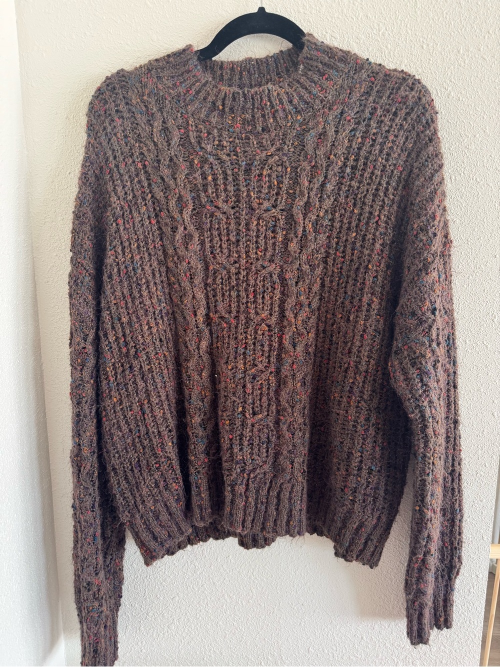 Knox Rose Brown Speckled Cable Knit Crewneck Sweater